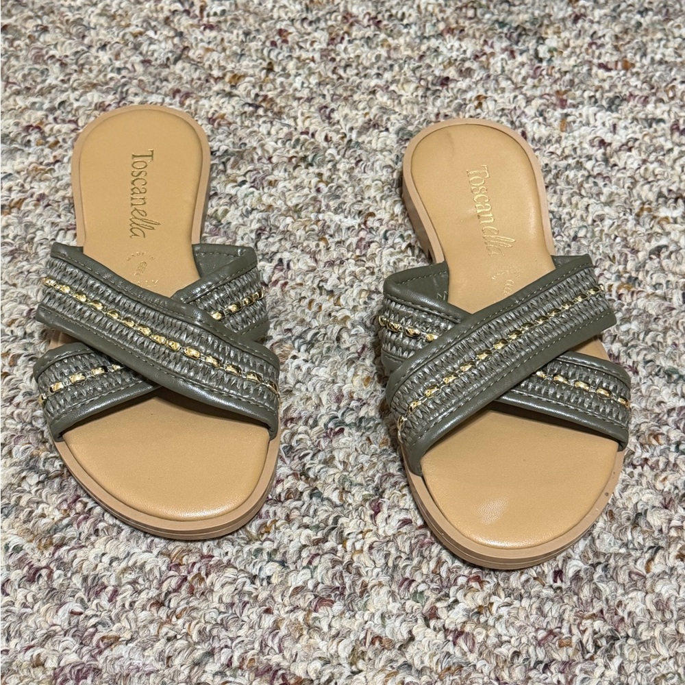 Woman Toscanella Brown & Green Sandals 7 ½ made in Italy shoes summer beach‎
